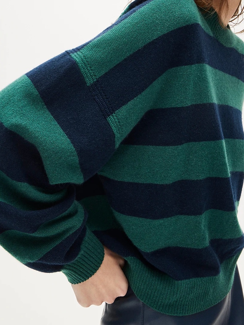 J.Crew Cashmere blouson-sleeve sweater in stripe CR214 - Picture 4 of 10